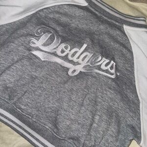Crop Gray & White Dodgers Varsity Jacket